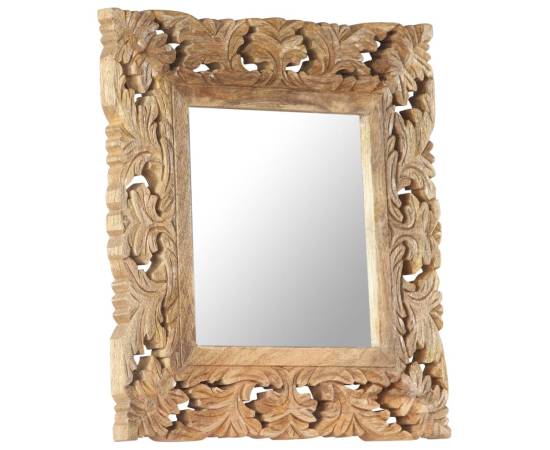 Oglindă sculptată manual, maro, 50x50 cm, lemn masiv de mango, 7 image