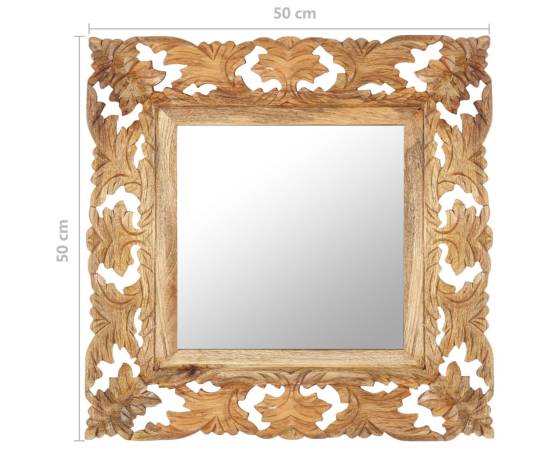 Oglindă sculptată manual, maro, 50x50 cm, lemn masiv de mango, 6 image