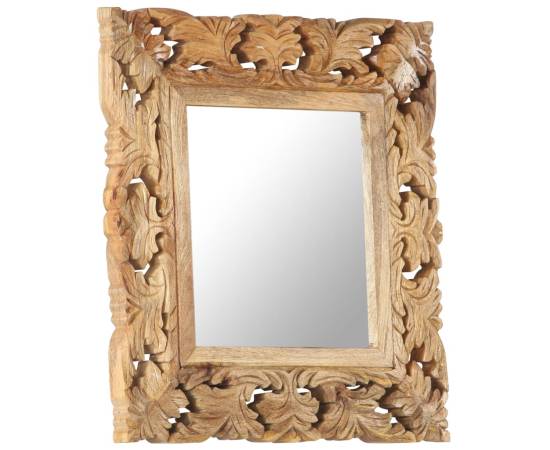 Oglindă sculptată manual, maro, 50x50 cm, lemn masiv de mango, 9 image