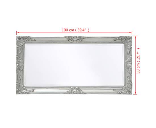 Oglindă verticală în stil baroc, 100 x 50 cm, argintiu, 9 image