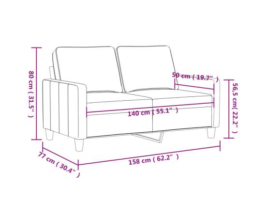 Canapea cu 2 locuri, negru, 140 cm, material textil, 8 image