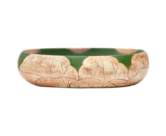 Lavoar de blat, verde și maro, 59x40x15 cm, ceramică, oval, 3 image