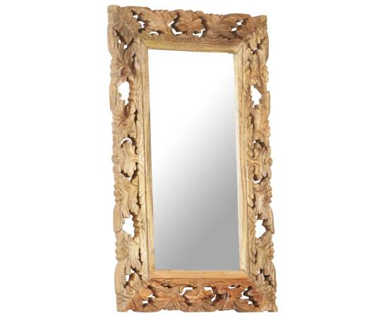 Oglindă sculptată manual, maro, 80x50 cm, lemn masiv de mango, 9 image