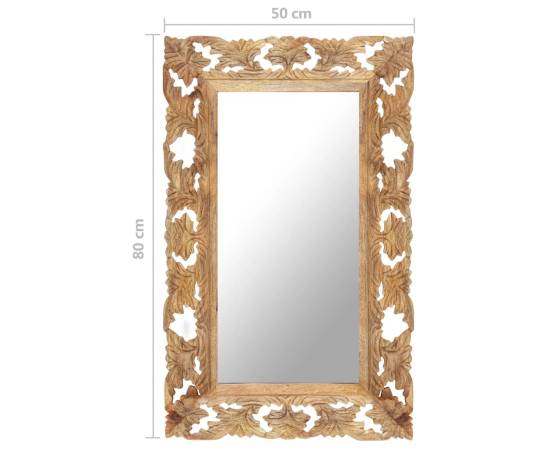 Oglindă sculptată manual, maro, 80x50 cm, lemn masiv de mango, 6 image