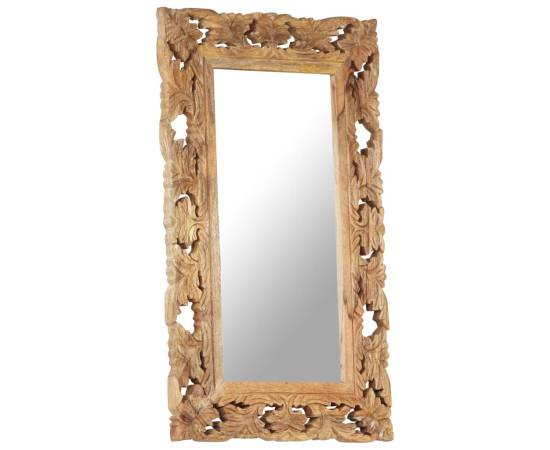 Oglindă sculptată manual, maro, 80x50 cm, lemn masiv de mango, 10 image