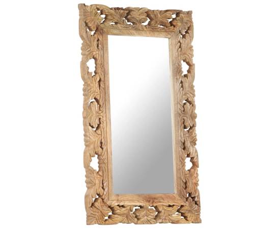 Oglindă sculptată manual, maro, 80x50 cm, lemn masiv de mango, 2 image