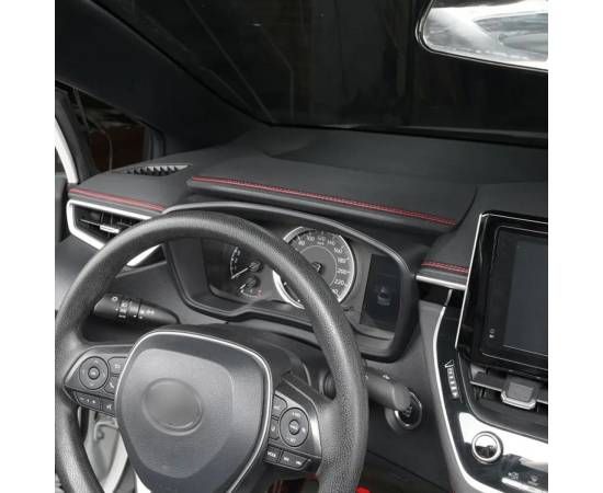 Banda decorativa pentru interiorul vehiculului, lungime 2m, din piele ecologica, culoare Neagra + cusatura Rosie, 7 image