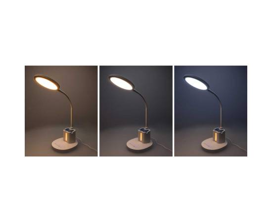 Lampa de birou, jumi, lumina led reglabila, brat ajustabil, alb, cu suport pixuri si creioane, 41 cm, 8 image