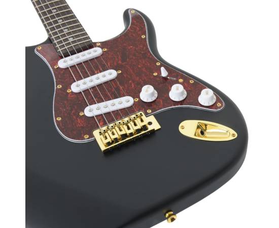 Chitară electrică de începători, cu husă, negru/auriu, 4/4 39", 7 image