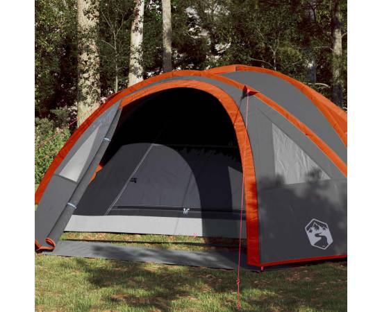 Cort camping 4 persoane gri/portocaliu 300x250x132cm tafta 185t