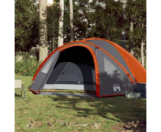 Cort camping 4 persoane gri/portocaliu 300x250x132cm tafta 185t, 3 image