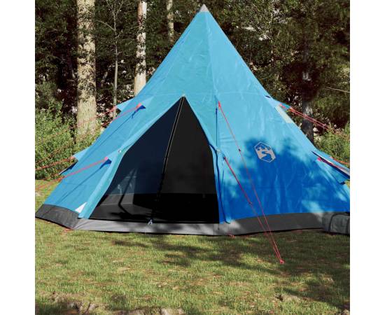 Cort de camping 4 persoane albastru, 367x367x259 cm, tafta 185t