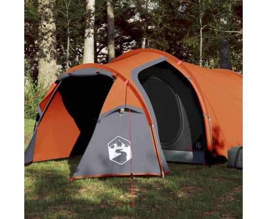 Cort camping 3 persoane gri/portocaliu 370x185x116cm tafta 185t