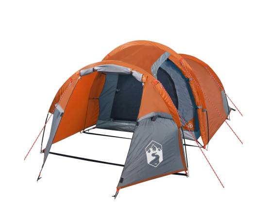 Cort camping 3 persoane gri/portocaliu 370x185x116cm tafta 185t, 4 image
