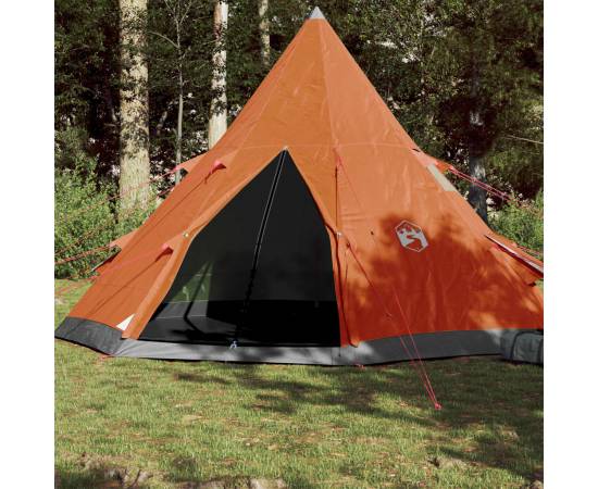 Cort camping 4 persoane gri/portocaliu 367x367x259cm tafta 185t