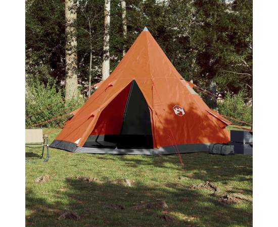 Cort camping 4 persoane gri/portocaliu 367x367x259cm tafta 185t, 3 image