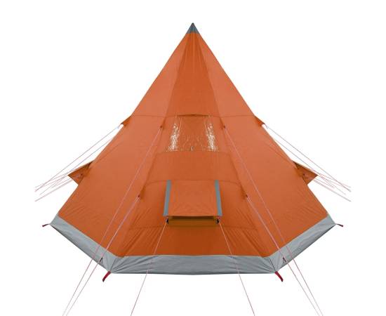 Cort camping 4 persoane gri/portocaliu 367x367x259cm tafta 185t, 8 image