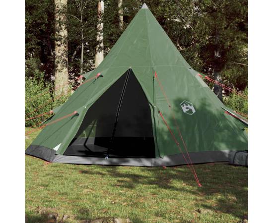 Cort de camping 4 persoane, verde, 367x367x259 cm, tafta 185t