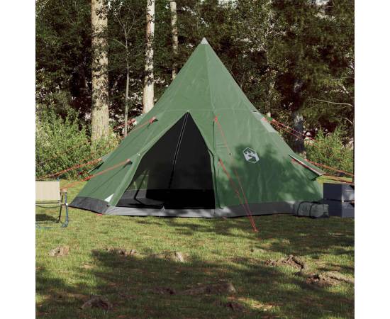 Cort de camping 4 persoane, verde, 367x367x259 cm, tafta 185t, 3 image