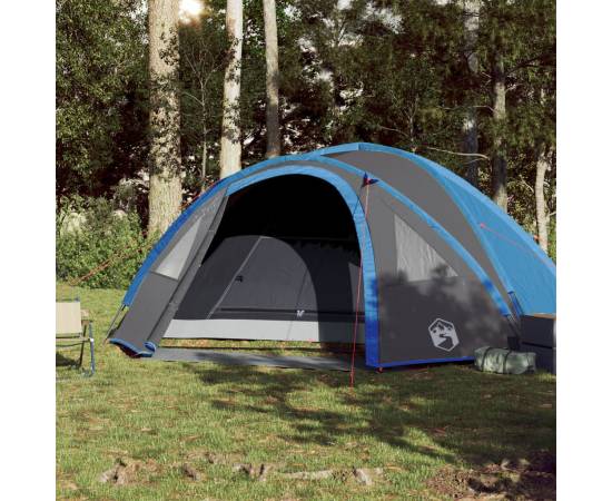 Cort de camping 4 persoane albastru, 300x250x132 cm, tafta 185t, 3 image