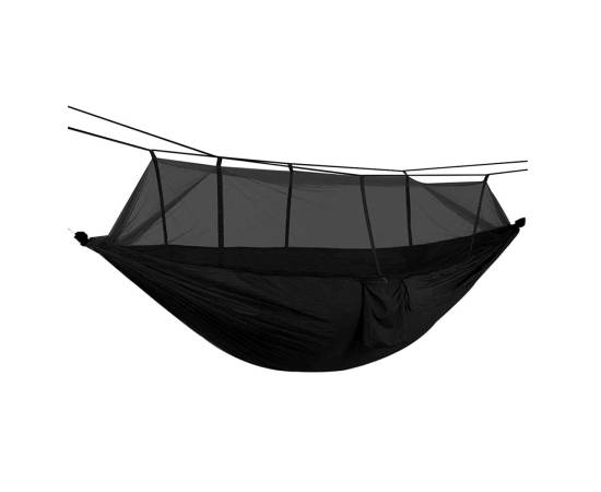 Hamac turistic din nylon cu plasa de tantari, culoare neagra, dimensiuni 260 cm x 140 cm, 3 image