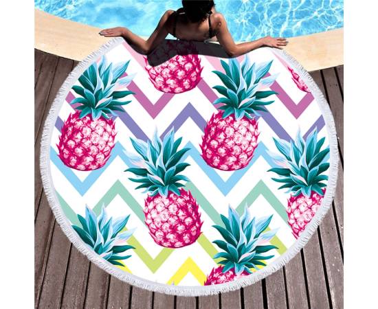 Prosop mare de plaja, super absorbant, forma rotunda, diametru 150cm, model Ananas, 2 image