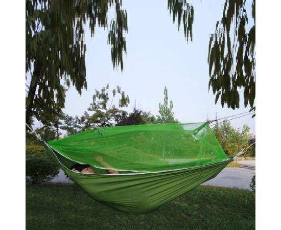Hamac de Camping Dublu (2 persoane), 200 x 100 cm + Plasa de tantari, culoare Verde, 3 image