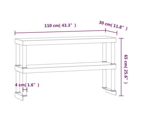 Raft cu 2 niveluri masă de lucru, 110x30x35 cm, oțel inoxidabil, 9 image