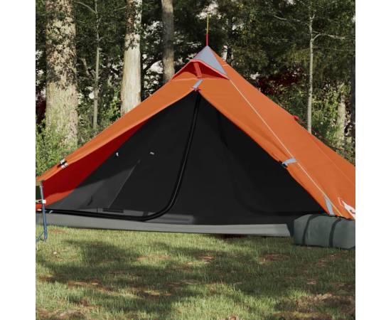 Cort camping 1 persoane gri/portocaliu 255x153x130cm tafta 185t