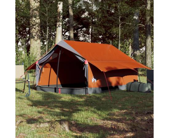 Cort camping 2 pers. gri/portocaliu 193x122x96 cm tafta 185t, 3 image