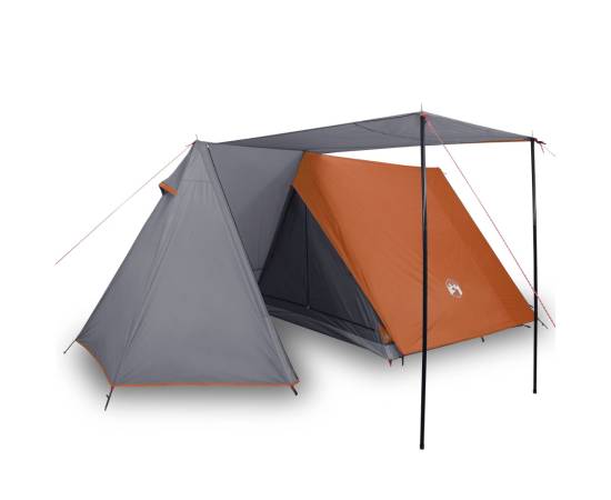 Cort camping 3 persoane gri/portocaliu 465x220x170cm tafta 185t, 2 image