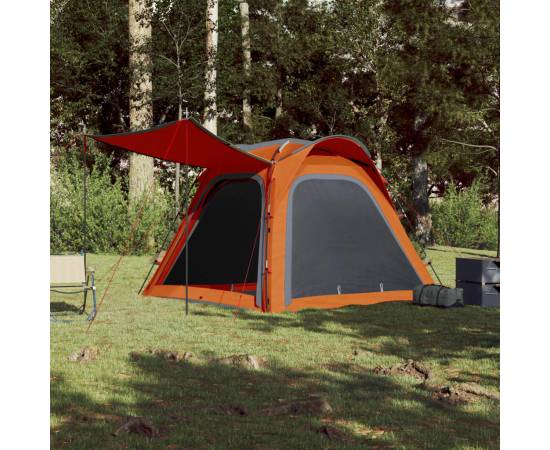 Cort camping 4 persoane gri/portocaliu 240x221x160cm tafta 185t, 3 image