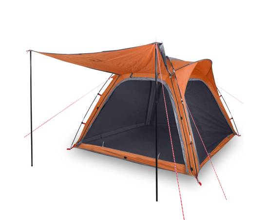 Cort camping 4 persoane gri/portocaliu 240x221x160cm tafta 185t, 2 image