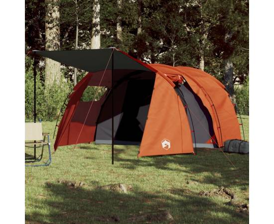 Cort camping 4 persoane gri/portocaliu 420x260x153cm tafta 185t
