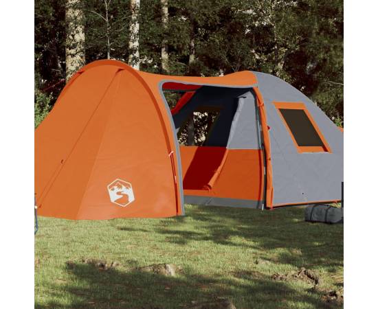 Cort camping 6 persoane gri/portocaliu 466x342x200cm tafta 185t