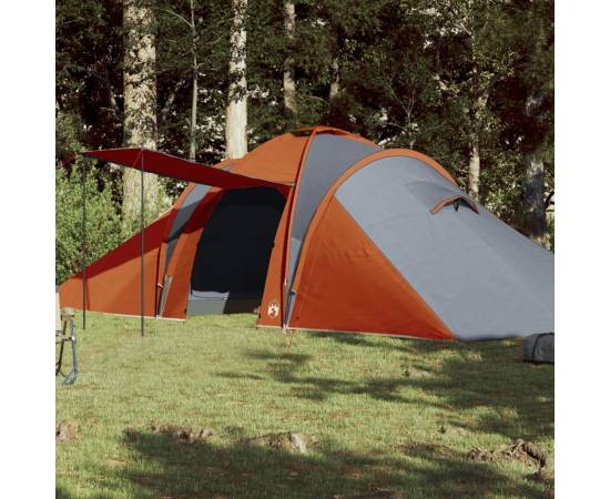 Cort camping 6 persoane gri/portocaliu 576x238x193cm tafta 185t
