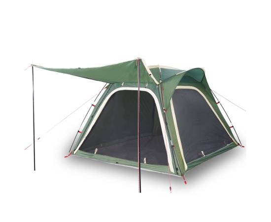Cort de camping 4 persoane, verde, 240x221x160 cm, tafta 185t, 2 image