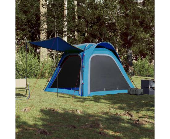 Cort de camping 4 persoane albastru, 240x221x160 cm, tafta 185t, 3 image