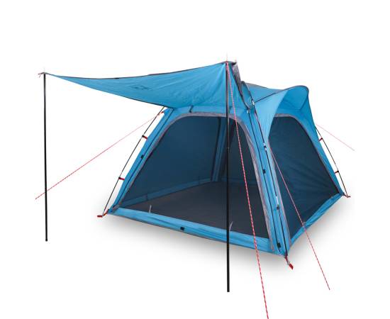 Cort de camping 4 persoane albastru, 240x221x160 cm, tafta 185t, 2 image
