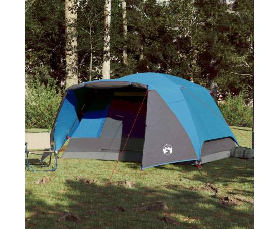 Cort de camping 6 persoane albastru, 412x370x190 cm, tafta 190t, 3 image
