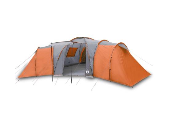 Cort camping 12 pers. gri/portocaliu 840x720x200 cm tafta 185t, 2 image