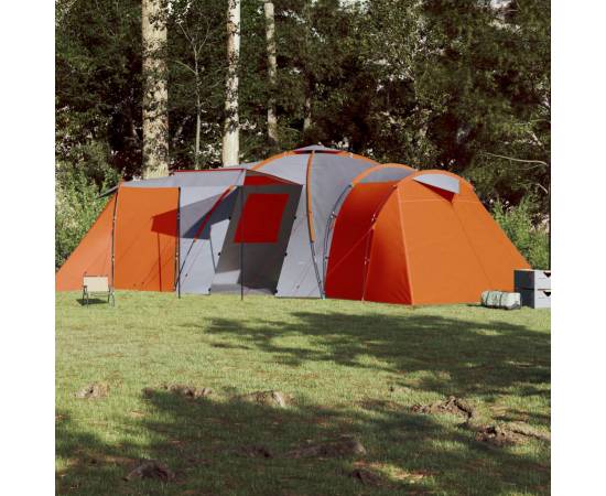 Cort camping 12 pers. gri/portocaliu 840x720x200 cm tafta 185t, 3 image