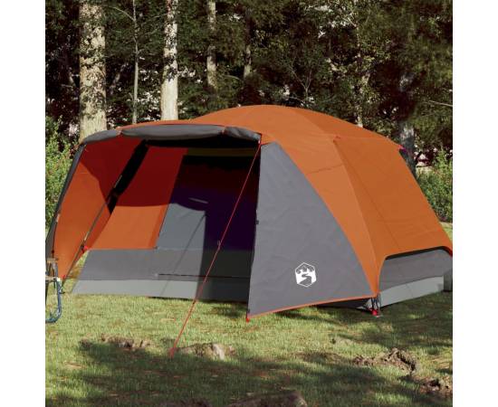 Cort camping 4 persoane gri/portocaliu 350x280x155cm tafta 190t