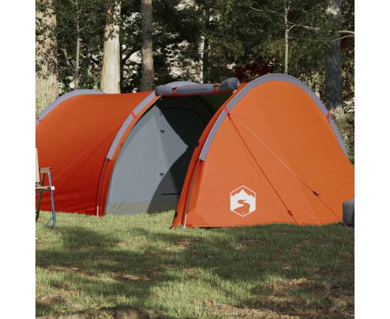 Cort camping 4 persoane gri/portocaliu 405x170x106cm tafta 185t