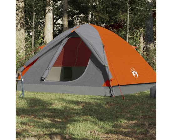 Cort camping 6 persoane gri/portocaliu 348x340x190cm tafta 190t