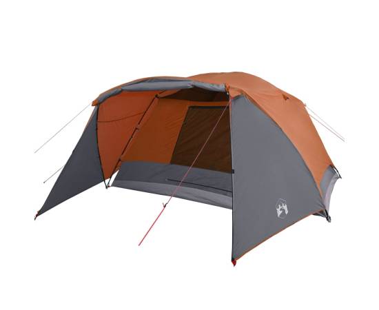Cort camping 6 persoane gri/portocaliu 412x370x190cm tafta 190t, 4 image