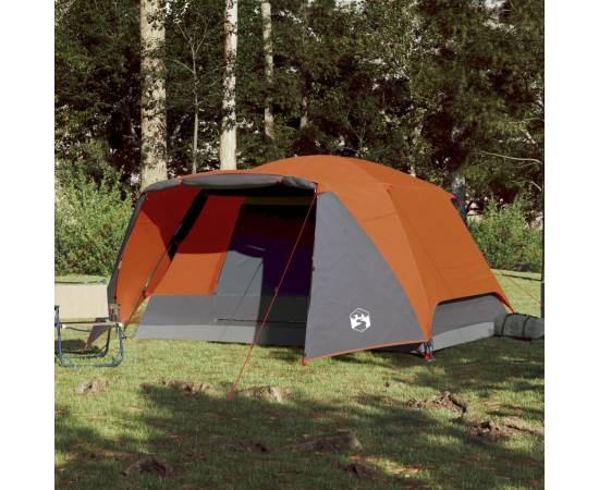 Cort camping 6 persoane gri/portocaliu 412x370x190cm tafta 190t, 3 image