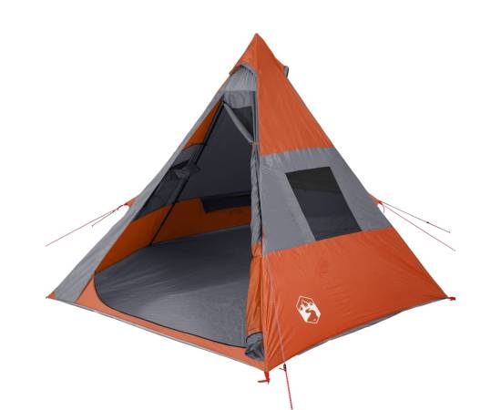 Cort camping 7 persoane gri/portocaliu 350x350x280cm tafta 185t, 4 image
