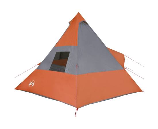 Cort camping 7 persoane gri/portocaliu 350x350x280cm tafta 185t, 8 image