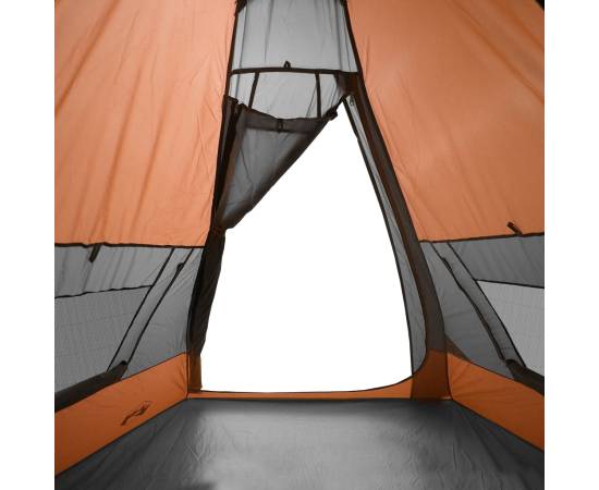 Cort camping 7 persoane gri/portocaliu 350x350x280cm tafta 185t, 10 image